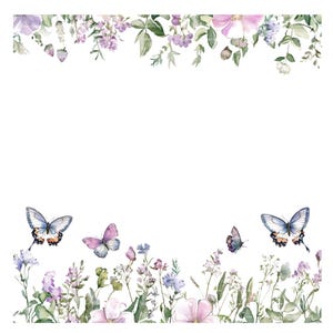 Wildflower Butterfly Frame Clipart: Watercolor PNG Border (Digital Download)