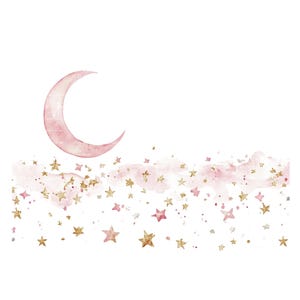 Babymeisje uitnodiging maan sterren frame clipart grens baby shower verjaardag aquarel frame PNG roze digitale download kaart ongewenste dagboek