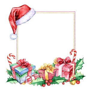 Kerst rand kerstmuts clipart winter frame aanwezig uitnodiging bedankkaart afdrukbare aquarel clipart digitale download junk Journal