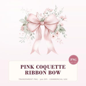 Rosa Aquarell Schleife Schleife Clipart: Floral PNG (digitaler Download)