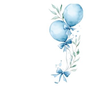 Baby Boy Einladung Ballon Rahmen Clipart Border Greenery Baby Shower Geburtstag Aquarell Rahmen PNG Blau Digital Download Karte Junk Journal