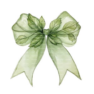 Green Coquette Bow Watercolor Clipart: St. Patrick&#39;s Day Floral PNG (Digital Download)