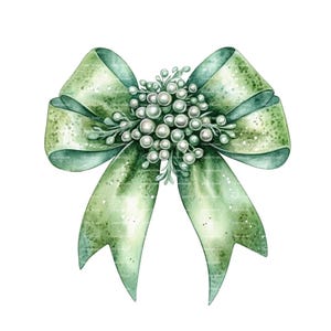 Green Coquette Bow Watercolor Clipart: St. Patrick&#39;s Day Floral PNG (Digital Download)