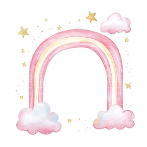 Baby Mädchen Einladung Regenbogen Clipart Bordüre Baby Shower Geburtstag Aquarell Rahmen PNG Rosa Digital Download Karte Junk Journal