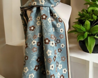 Blue and Brown Floral All-Season Shawl Scarf Wrap – Lightweight Fashion Accessory – Stylish Gift Idea for Women – Elegant Wrap for Any Occas