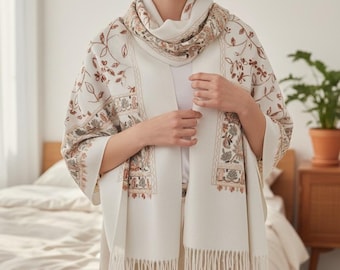 Embroidered Shawl Wrap Feel | Winter Scarf for Women | Soft Cozy Evening Wrap | Elegant Gift for Her