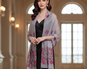 Ladies Travel Shawl with Embroidery | Lightweight Warm Wrap Scarf | Versatile Everyday Accessory