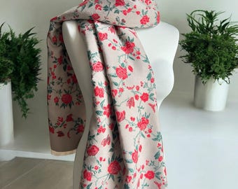 Red Floral Reversible Winter Shawl Scarf Wrap – Cozy Oversized Scarf – Elegant Gift Idea for Women – Warm and Stylish Accessory