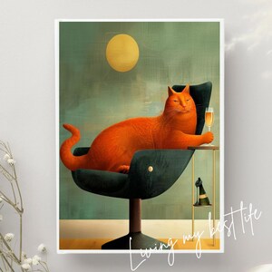 Plakat Retro Cat Wine, Zabawna sztuka ścienna z kotem, Cyfrowa sztuka ścienna z kotem, Plakat z kotem, Wydruk wina, Prezent dla miłośnika kotów, Słodka ilustracja kociaka, Sztuka ścienna