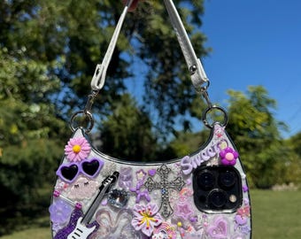 Purple Kawaii Junk Phone Case With Strap | Fits iPhone 15 Pro Max