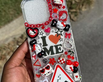 I <3 ME Red & Black Hello Kitty Junk Phone Case | Fits iPhone 15 Pro Max