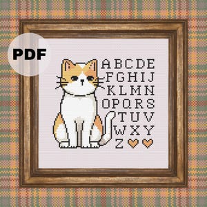 Cat Sampler Cross Stitch Pattern PDF, Whimsical Cross Stitch, Alphabet Cross Stitch, Cute Cross Stitch, Cat Lover Gift, Digital Cross Stitch