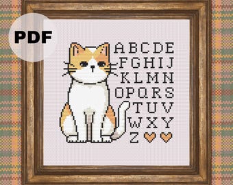Alphabet Cross Stitch Pattern: Whimsical Cat Sampler, PDF Pattern