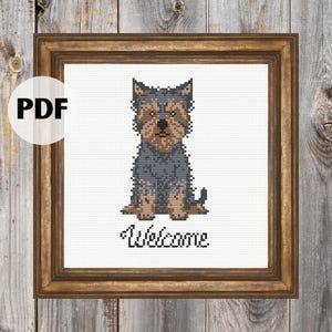 Yorkie Willkommen Kreuzstich Muster PDF, Hund Kreuzstich, Yorkshire Terrier Kunst, niedlicher Kreuzstich, digitales Kreuzstich, Geschenk für Hundeliebhaber