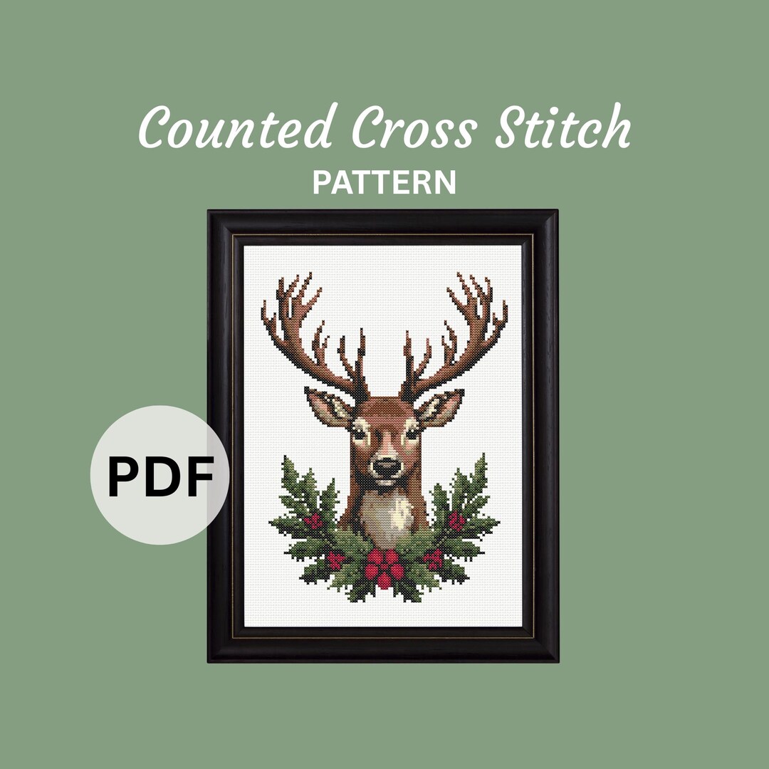 Winter Deer Cross Stitch Pattern, Holiday Woodland Scene (PDF Pattern ...