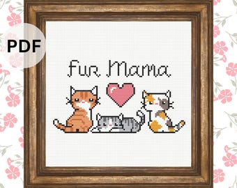 Funny Cat Cross Stitch Pattern, Modern Design, PDF Pattern