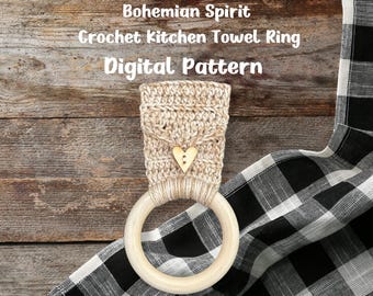 Patroon boho-haak keukenhanddoekhouder: boerderijdecor met textuur (pdf-patroon)