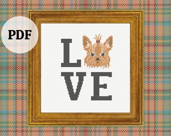 Yorkie LOVE Cross Stitch Pattern: Yorkshire Terrier Dog (PDF Pattern)