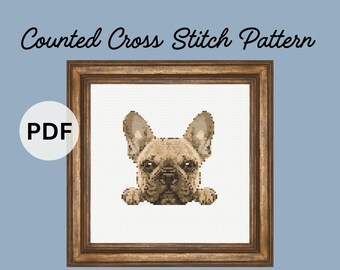 Curious Frenchie Cross Stitch Pattern, French Bulldog, PDF Pattern