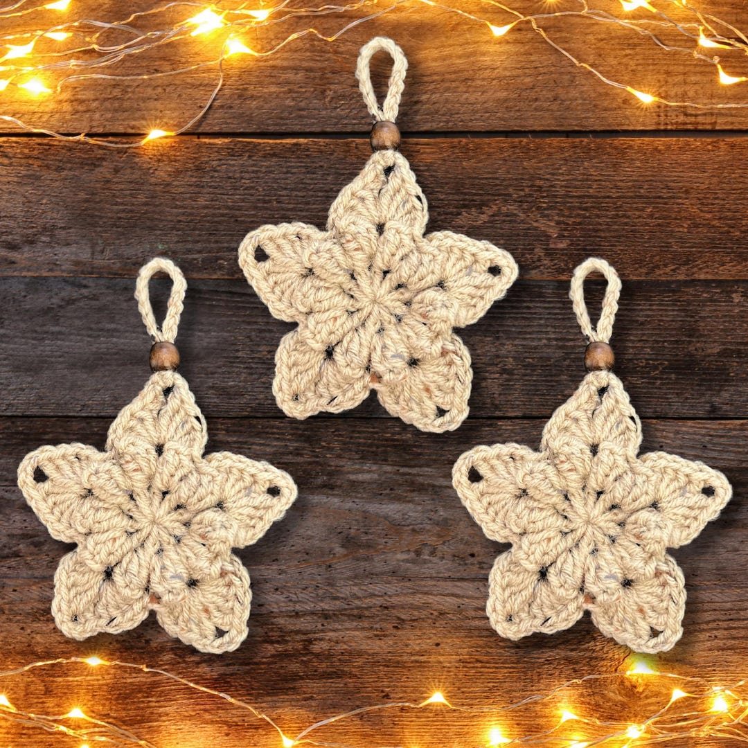 Crochet Star Ornaments (set of 5): Rustic Christmas Decor - Etsy