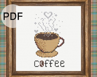 Brewed with Love Coffee Cross Stitch Pattern: Kitchen Decor, PDF Pattern