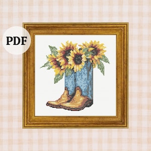 Cowboy Boots and Sunflowers Cross Stitch Pattern: Rustic Western Art (PDF Pattern
