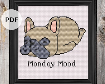 French Bulldog 'Monday Mood' Cross Stitch Pattern (PDF Pattern)