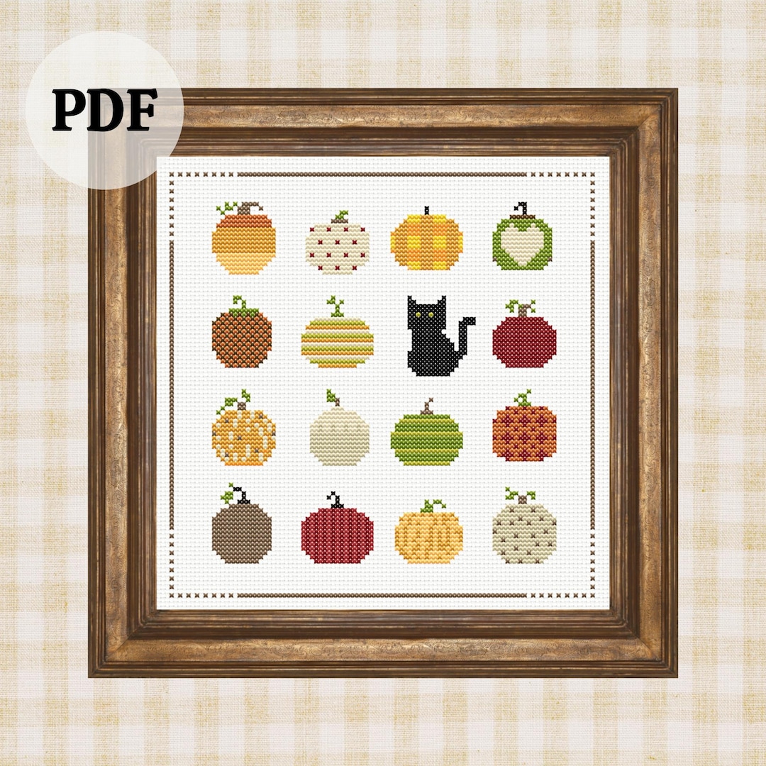 Halloween Pumpkins and Black Cat Cross Stitch Pattern, PDF Pattern - Etsy