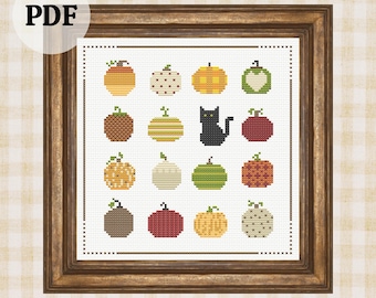 Halloween Pumpkins and Black Cat Cross Stitch Pattern (PDF Pattern)