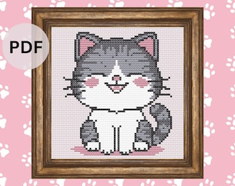 Smiling Cat Cross Stitch Pattern, Beginner Friendly (PDF Pattern)