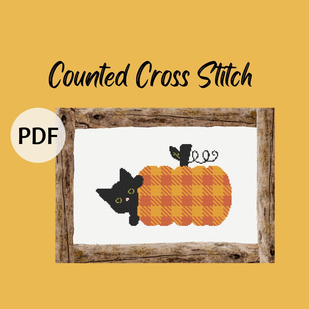 Black Cat Pumpkin Cross Stitch Pattern: Halloween Peekaboo, PDF Pattern ...