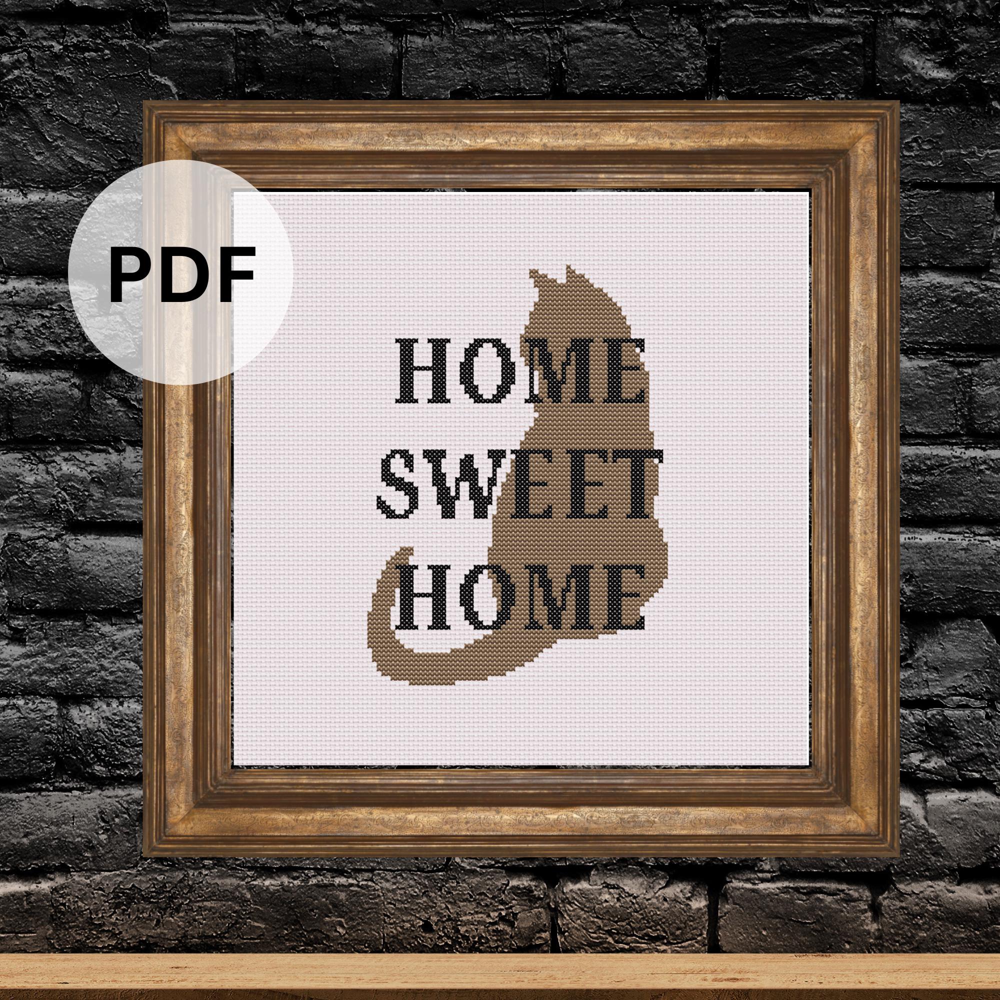Cat Silhouette Cross Stitch Pattern: Home Sweet Home (PDF Digital Download)