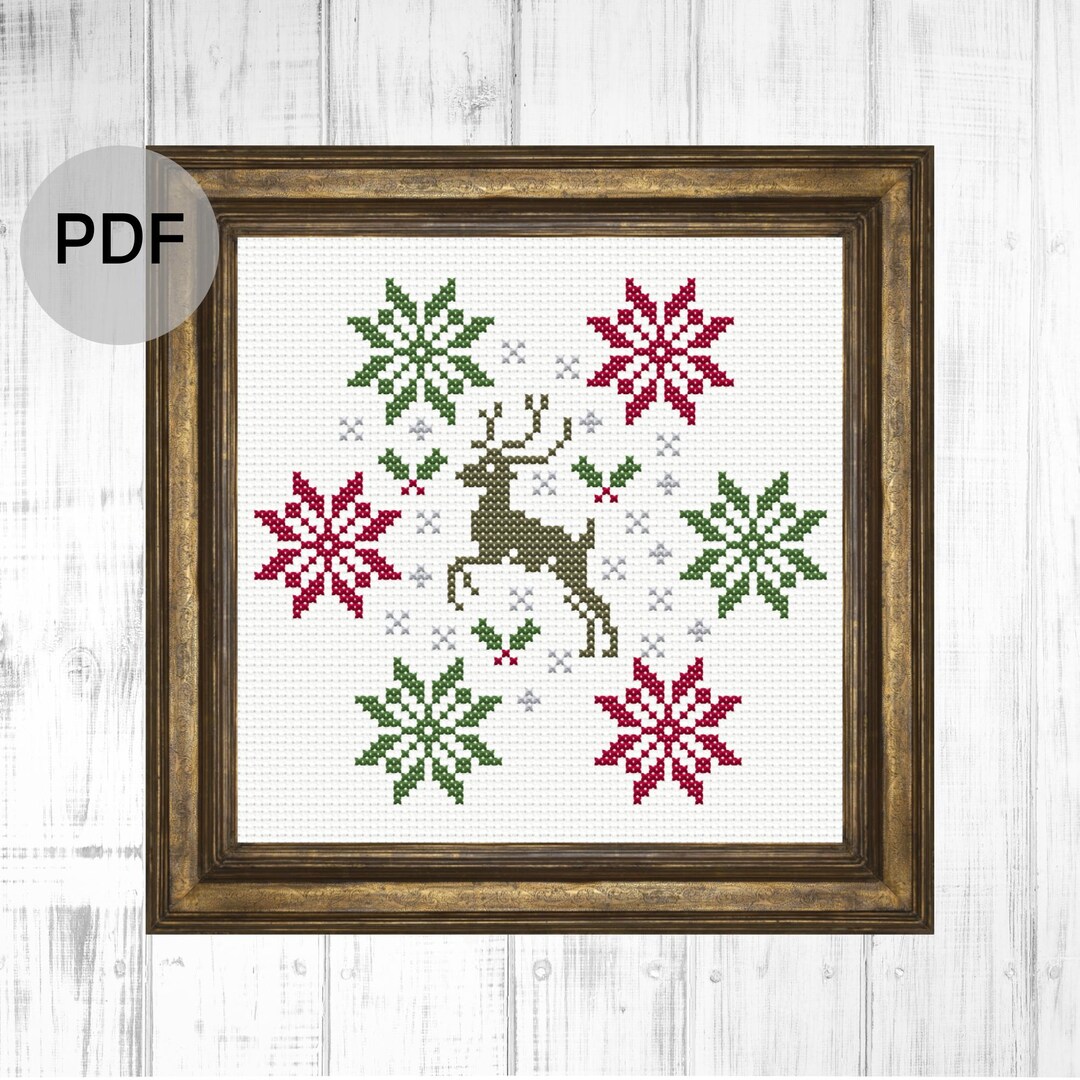 Rustic Reindeer Cross Stitch Pattern: Holiday Folk Art, PDF Pattern - Etsy