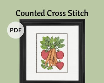 Patrón de punto de cruz "Temporada de jardín", verduras, patrón en PDF