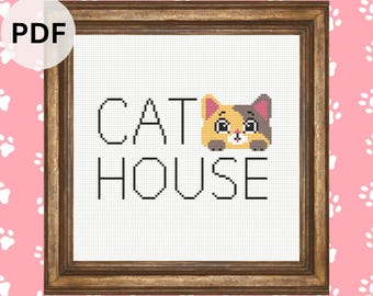 Katzenhaus Kreuzstichmuster, Kitty, PDF Pattern
