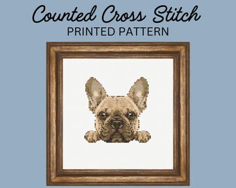 Curious Frenchie Cross Stitch Pattern, French Bulldog, Printed Pattern