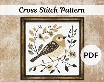 Folk Art Bird Cross Stitch Pattern, PDF Pattern