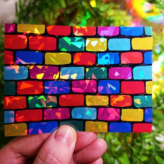 Brick Wall Sticker Hippie Holo Decal Doodle 60s Psychedelic Prismatic Retro Holographic Iridescent Rainbow
