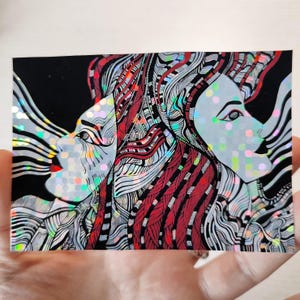 Cyberpunk Girl Sticker Face Sticker Scifi Decal Futuristic Stickers Sparkly Decal Holo Retrowave for Laptop or Creative Journal Designs