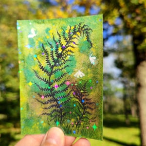Ormbunke Holo-klistermärke Fjäril Botaniska klistermärken Förtrollad skog