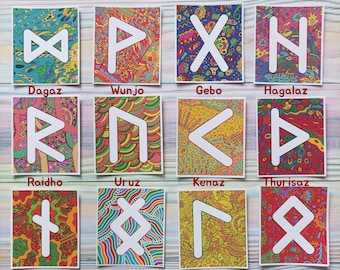 Futhark Viking Runes Sticker Set of 24 Scandinavic Norse Pagan Elder Pack of Vinyl Matte Stickers for Laptop Grimoire Divination Witchcraft