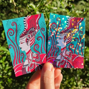 Alien Girl Sticker Scifi Sticker Cyberpunk Stickers Face Aesthetic Decal Sparkly Decal Futuristic Holo Weird for Laptop or Creative Journal