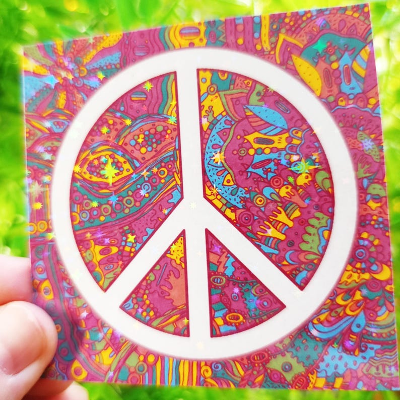 6502 Sticker Peace Sign Sticker Holo Pacific Holographic Hippie Decal Iridescent ...