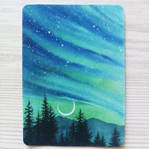 Sticker Aurores boréales Sticker forêt Stickers nuit étoilée Sticker Holo Forêt enchantée Art pour ordinateur portable Designs Cottagecore pour agenda