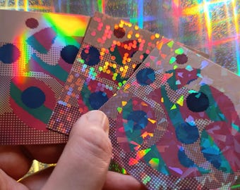 Pixel Art Sticker Holo Weirdcore Y2K Retrowave Holographic Decal Abstract Surreal Webcore Psychedelic Iridescent