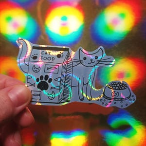 Cat Sticker Doodle Funny Glossy Matte Holo Stickers Cute Kitty Sparkly Sticker Kitten Pet Animal Holographic Decal Black and White