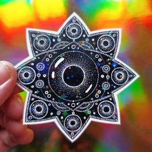 Occult Eye Sticker Goth Holographic Glossy Sticker for Laptop Witchcraft Sticker Black White Mandala Spiritual Horror Trippy Decal