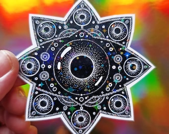 Occult Eye Sticker Goth Holographic Glossy Sticker for Laptop Witchcraft Sticker Black White Mandala Spiritual Horror Trippy Decal