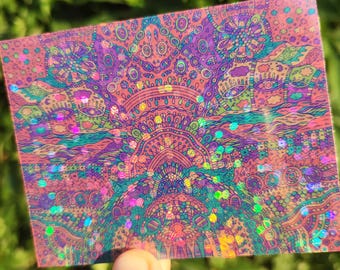 Psychedelic Sticker Trippy Hippie Decal Doodle Stickers Prismatic Retro Holographic Cartoon Holo Sticker For Laptop Colorful Pink Decal