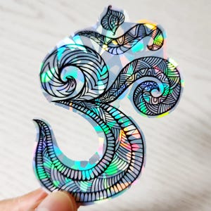 Adesivo Om, adesivi olografici, decalcomania spirituale per custodia del telefono, adesivi Om Yoga per laptop, decalcomania psichedelica, arte olografica